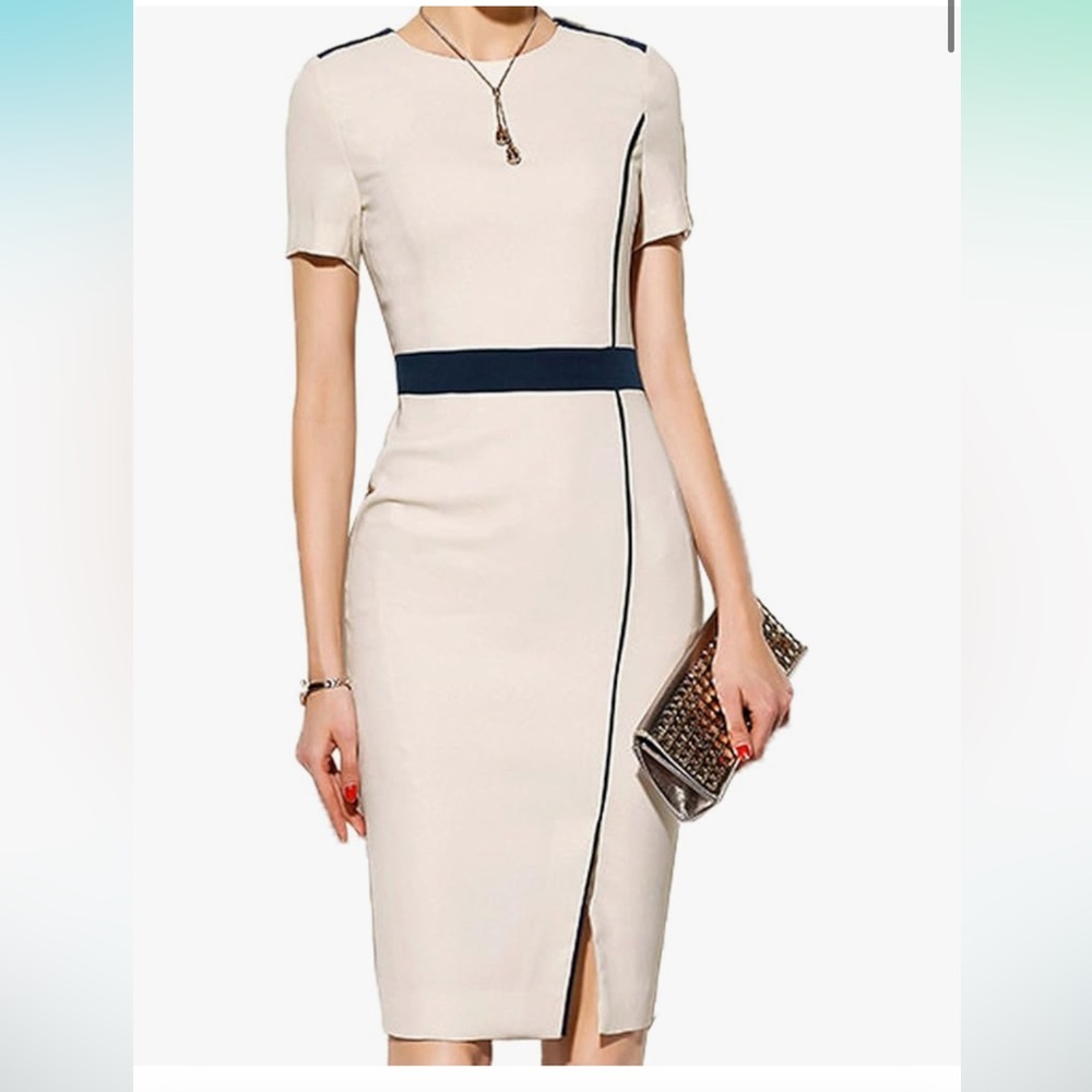 Apricot and black midi business dress